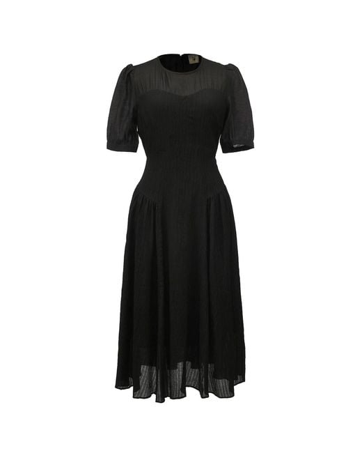 Smart and Joy Black Bi-Material Fit-And-Flare Bustier Cut Dress