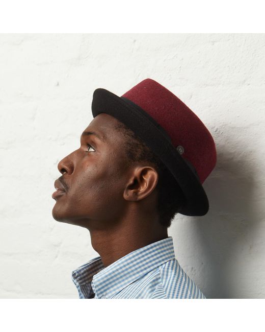 Dasmarca Hats Red Jackson Burgundy Wool Felt Two Tone Porkpie Hat for men