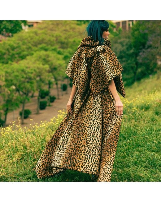 Miro Misljen Brown Leopard Print Dramatic Wrap Cape Coat