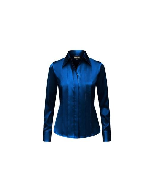 Madison / Savile Blue Quartz Regent Pleated Satin French Cuff Shirt