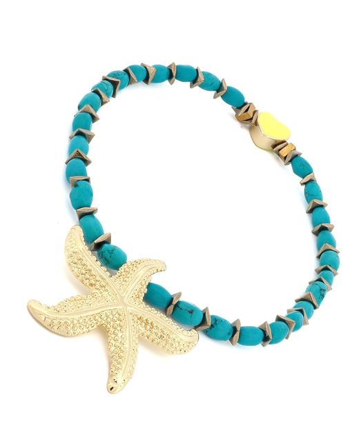 Ebru Jewelry Blue Majestic Starfish Charm & Heart Beaded Anklet