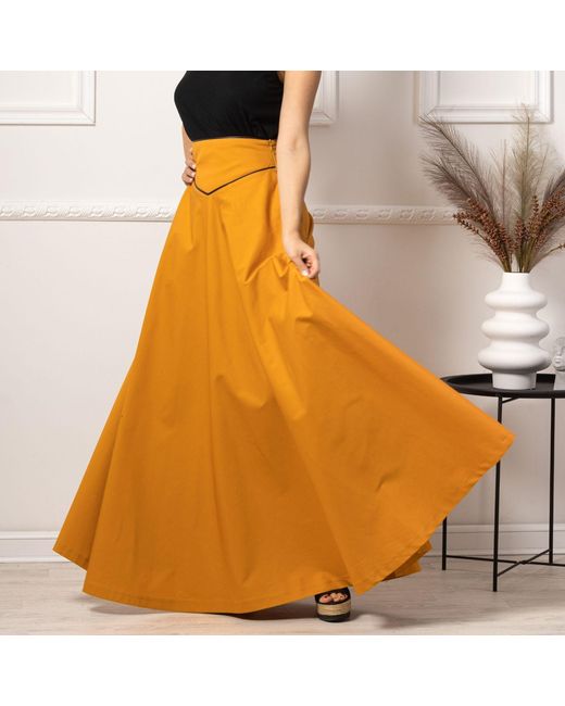 Nikka Place Orange Maxi A-Line Cotton Skirt With High Waist And Pockets
