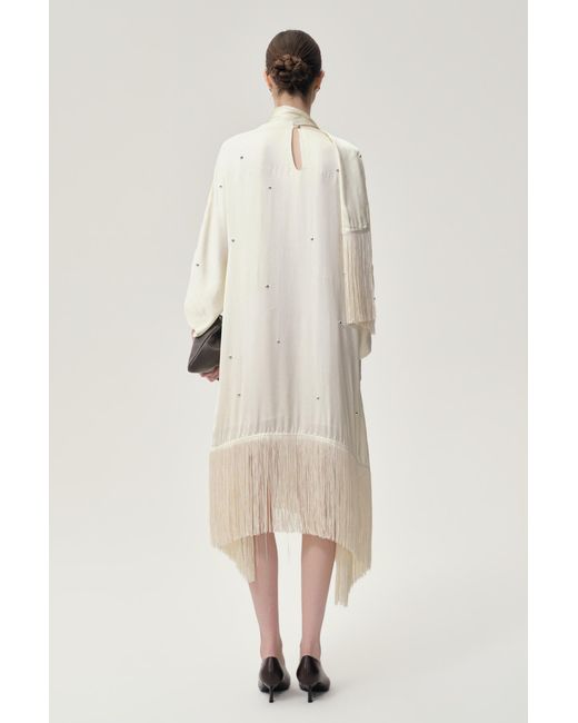 FRONT ROW SHOP Natural Neutrals Stud-Embellished Scarf Dress Ivory