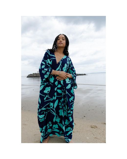 Saachi Blue Bold Floral Kaftan Maxi
