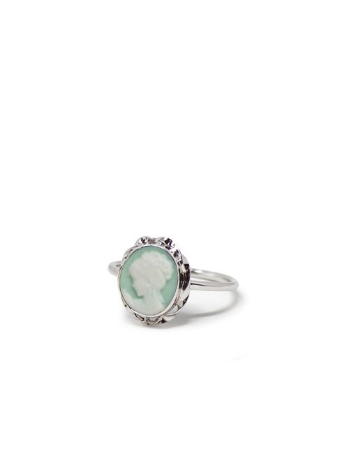 Vintouch Italy White Sterling Silver Green Mini Cameo Ring