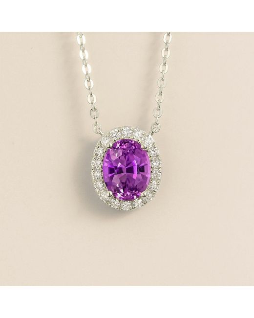 Juvetti Purple Mina Oval Sapphire & Diamond Halo Necklace