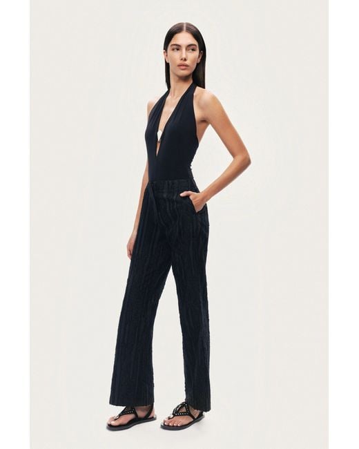 Nocturne Black Textured Relaxed-Fit Pants