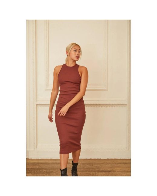 NUMBAT Red Lena Ribbed Fitted Midi Dress Cinnamon