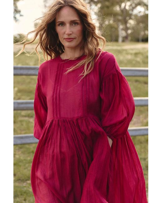 Adrift Clothing Red Coco Cotton Silk Dress