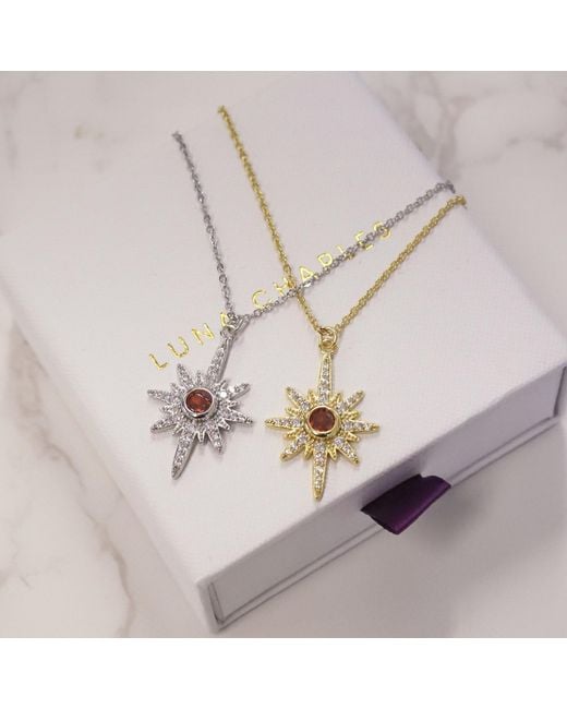 Luna Charles Metallic Heidi North Star Birthstone Necklace Sterling July