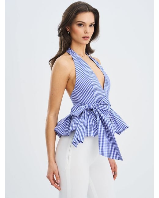 Miss Circle New York Blue Ilene & Checkered Bubble Hem Halter Top