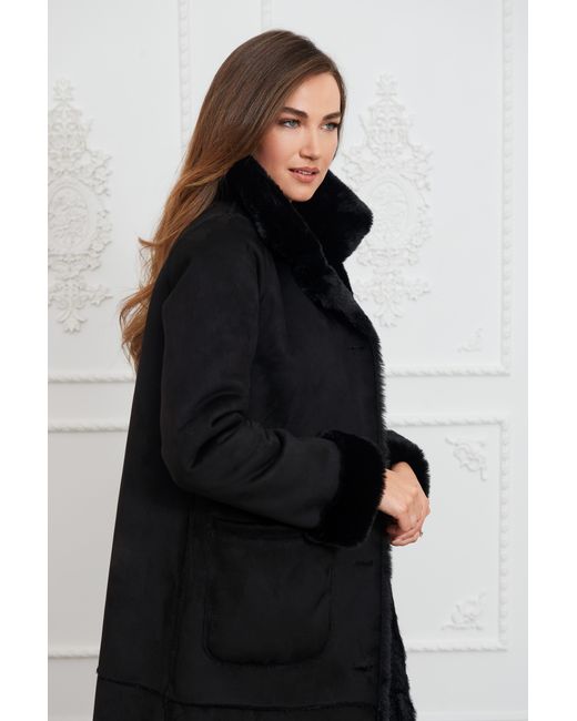ISSY LONDON Black Nicole Maxi Coat Vegan Faux Shearling Jet