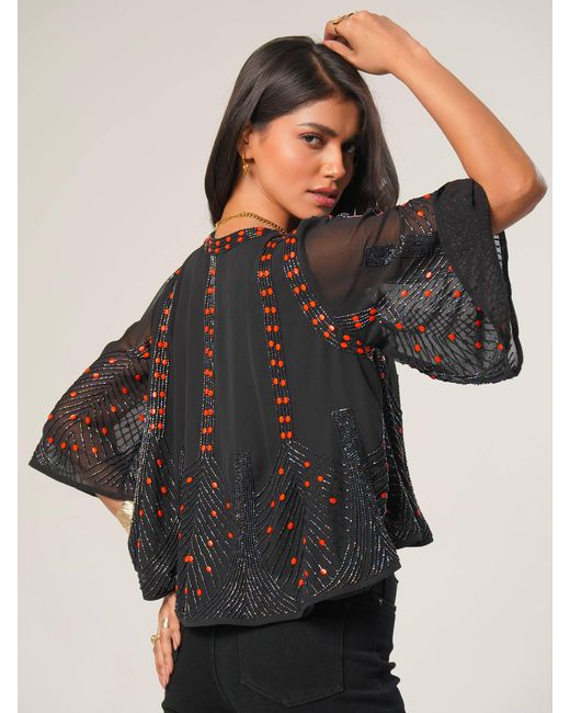 Rose & Nancy Blue Anna Hand Beaded Cape Top