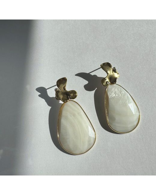 Rare Matters Jewelry Blue Mini Foliage Mother Of Pearl Statement Earrings