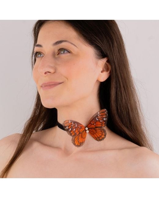 Oana Savu Blue Butterfly Ribbon Tie Choker Necklace Ribbon Scrunchie