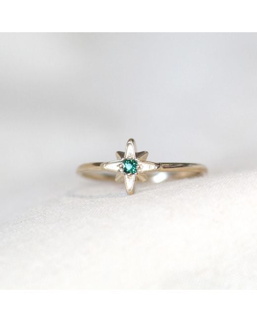VicStoneNYC Fine Jewelry White 14K Solid North Star Emerald Ring