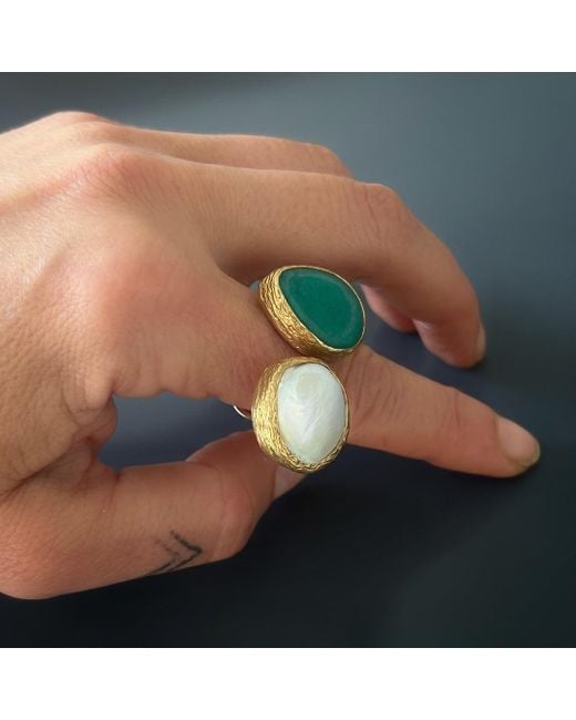 Ebru Jewelry Multicolor Double Gemstone Pearl & Jade Gaia Ring