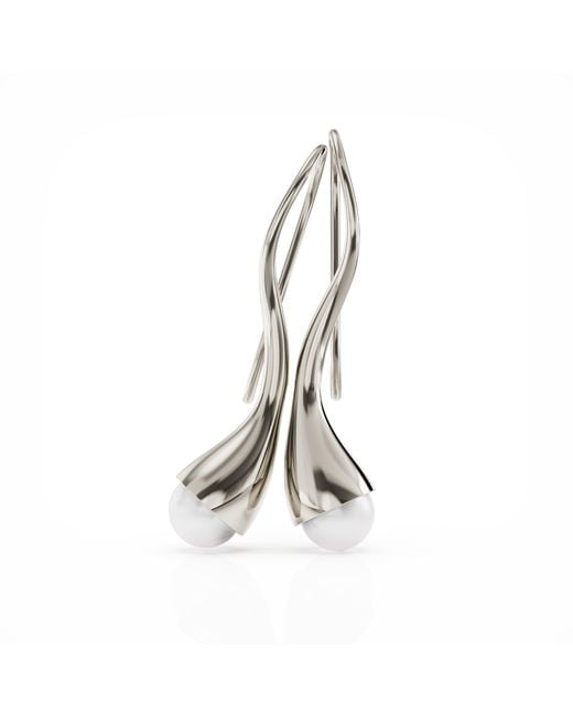 Linda Fiore Metallic Bella Solid Earrings With Large Freshwater Pearls