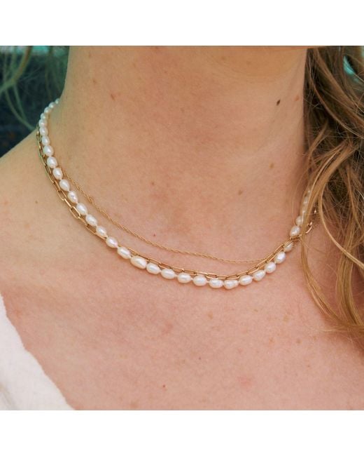 Herself Collections Metallic Hand-Knotted Freshwater Rice Pearl Necklace