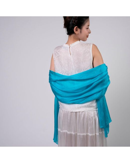 Silk and Bears Blue Mulberry Silk Scarf – Lightweight Handmade Shawl