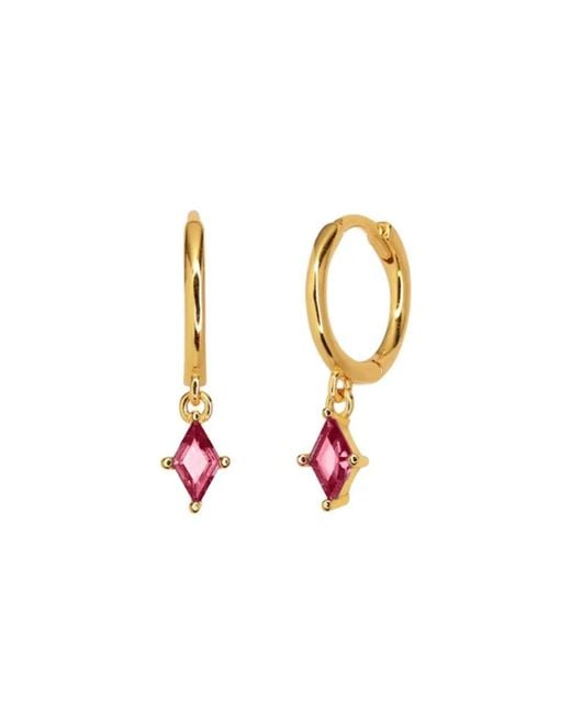 Harfi Metallic Delicate Ruby July Birthstone Dangle Hoop Earrings