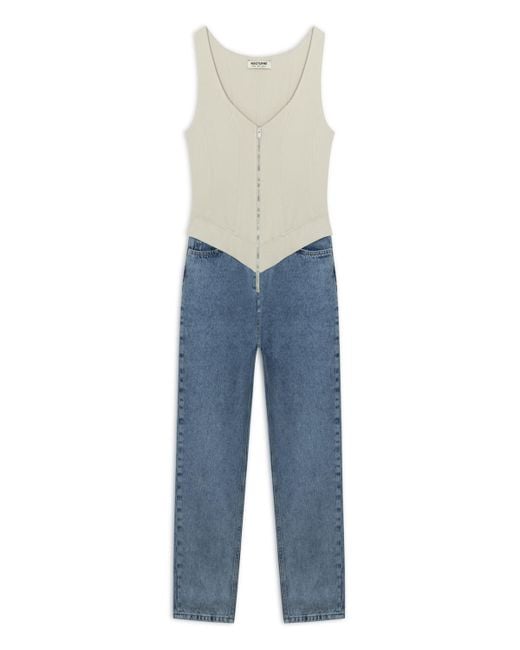 Nocturne Blue Denim Garnished Jumpsuit