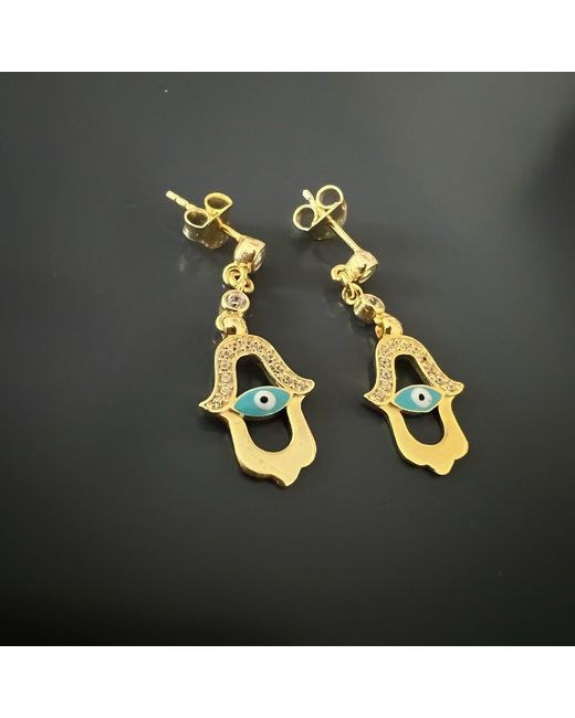 Ebru Jewelry Metallic Enamel Evil Eye Plated Hamsa Earrings