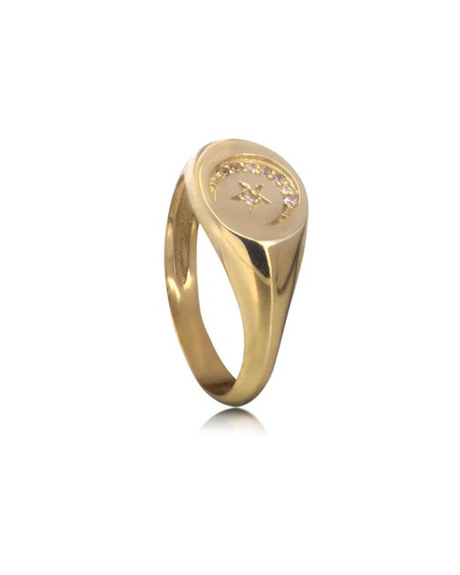 The Jewellery Store London Metallic Round Celestial Signet Ring With Cz