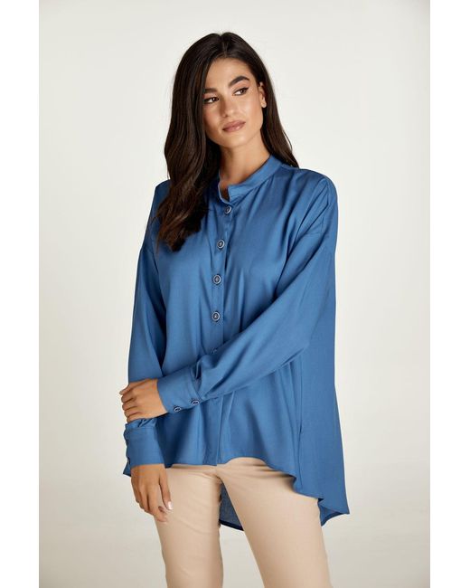 Conquista Blue Sky Blouse With Mandarin Collar