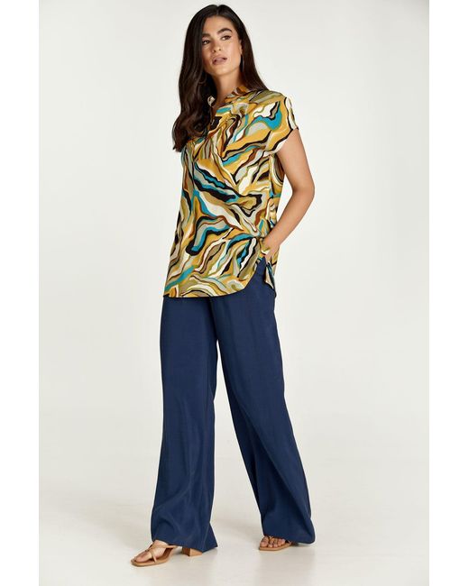 Conquista Yellow Swirl Print Sleeveless Top