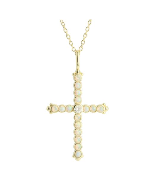 KAMARIA Metallic Opal Bezel Cross Necklace