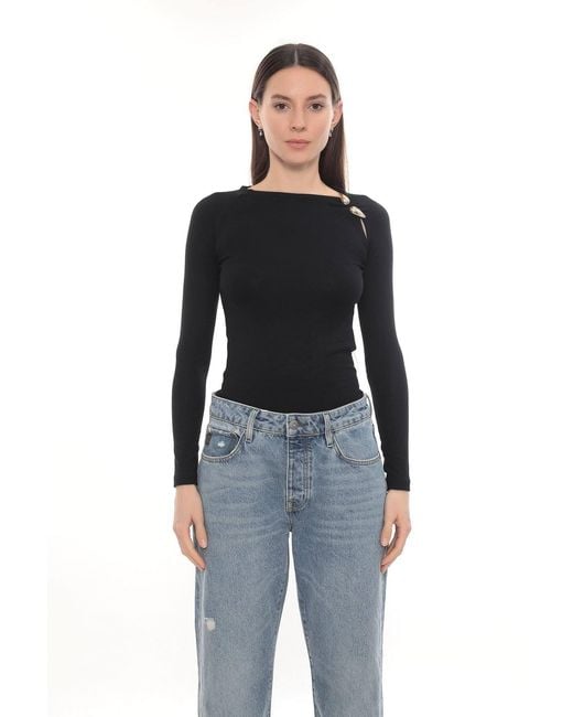 Monlicia Black Detail Long Sleeve Stretch Cielo Top