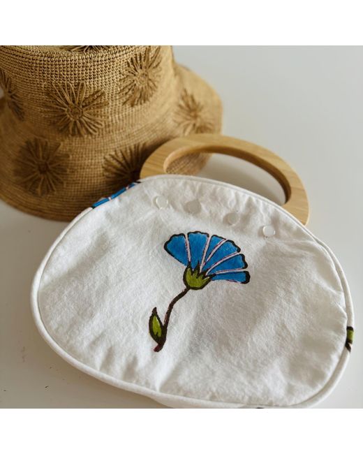 Pick Happy Blue Bermuda Bag Wooden Handles Ginko