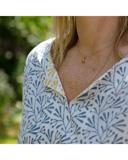 Lime Tree Design Blue Bud Block Print Tunic Top