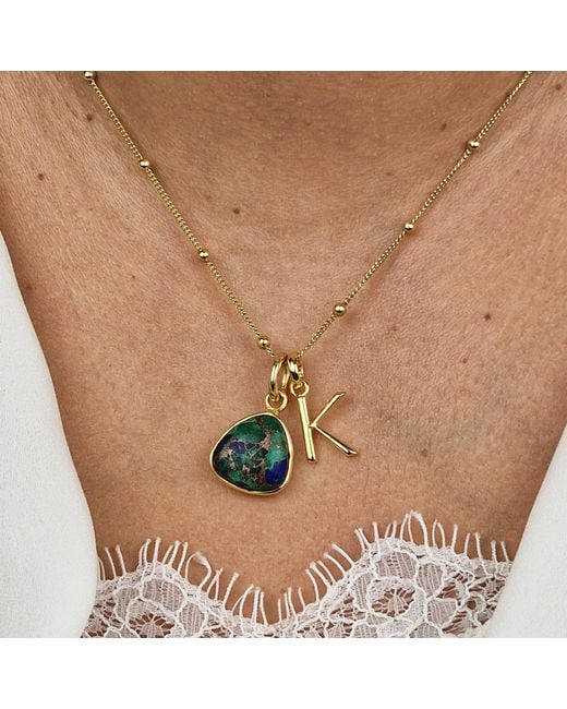 Harfi Metallic Vermeil Azurite & Malachite Initial Pendant Charm Necklace