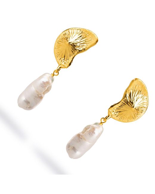 Ebru Jewelry Metallic Sea Shell & Pearl Drop Good Luck Earrings