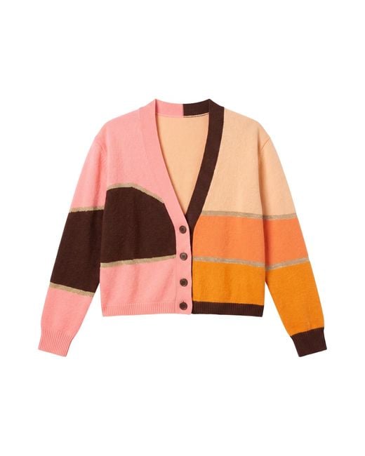 Brodie Cashmere Orange Abstract Scenic Cashmere Cardigan