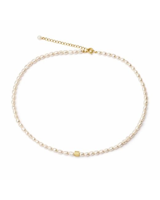 Pearl Code Metallic Choker Rice Pearls With Cube, -Plated