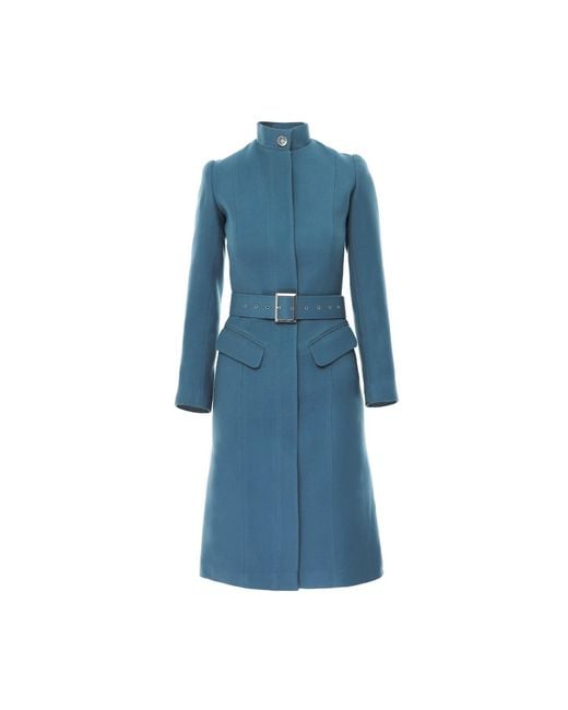 AVENUE No.29 Blue Midi Length Wool Coat With Belt