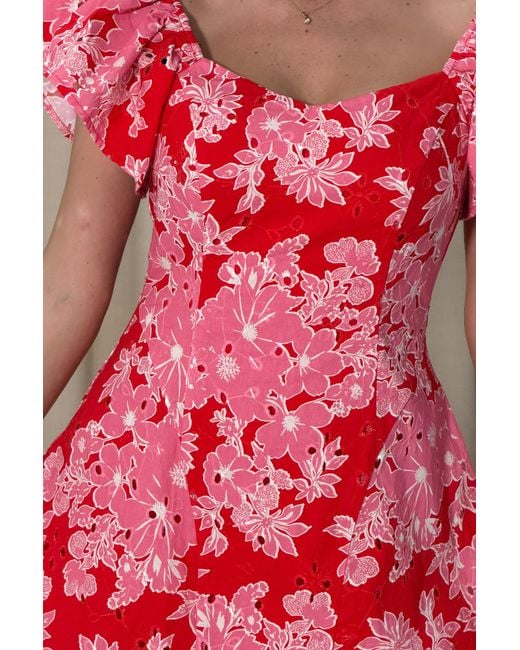 Girl In Mind Red Alex Broiderie Anglais Mini Dress
