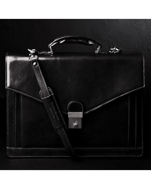 Time Resistance Black Classic Design Leather Briefcase for men