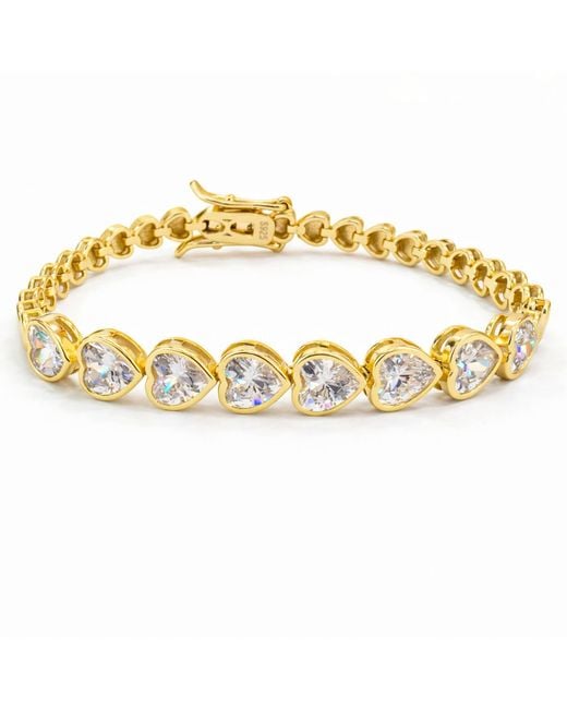 Pearl Code Metallic Celine Big Heart Tennis Bracelet With Cubic Zirconia, -Plated