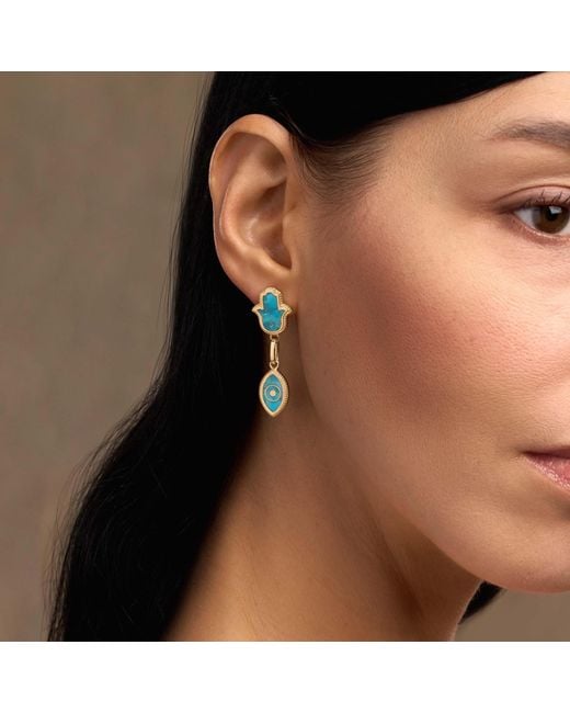 Karma and Luck Blue Peaceful Mindset Evil Eye & Hamsa Earrings