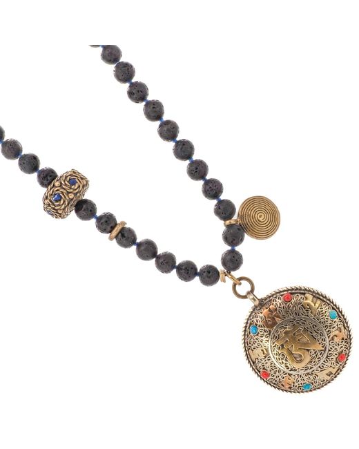 Ebru Jewelry Metallic Nepal & Gemstone Mantra Pendant Beaded Spiritual Necklace