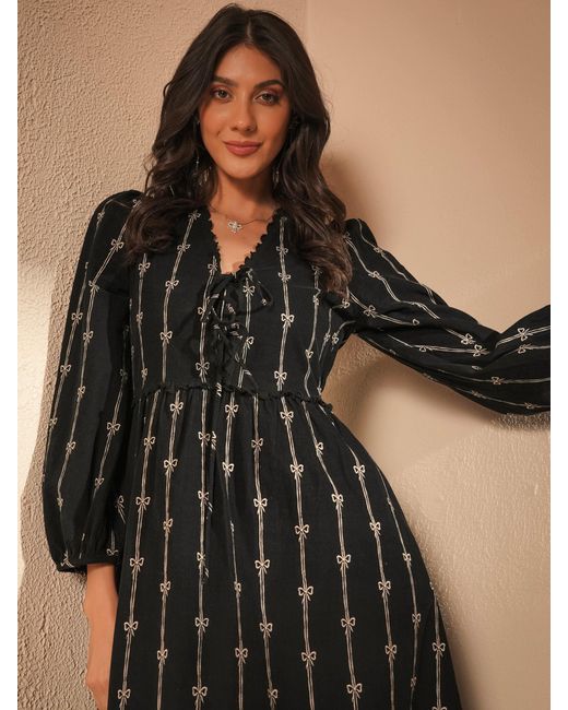 Rose & Nancy Black Beatrix Cord Embroidered Midi Dress