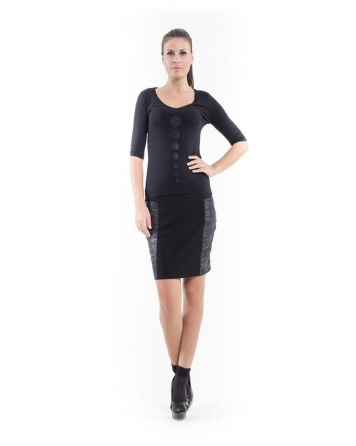 Conquista Black Faux Leather Detail Top