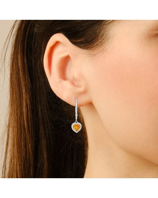 Kylie Harper White November Citrine Birthstone Heart-Cut Halo Leverback Earrings