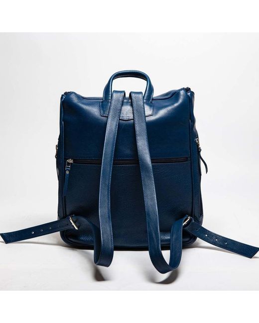 Hides Leather Co. Blue Minimal Genuine Leather Backpack
