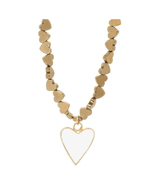 Ebru Jewelry Metallic Heart Pendant Hematite Stone Heart Shape Chain Necklace