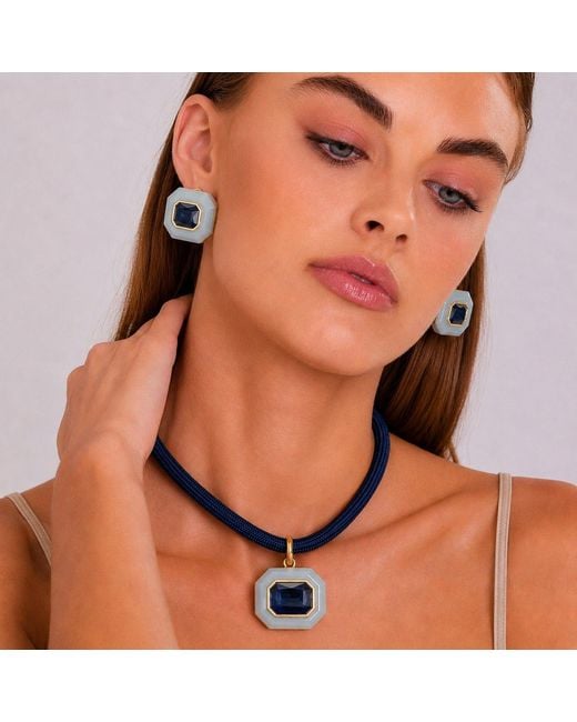 Michael Nash Jewelry Black Lena Aqua Resin And Sapphire Crystal Octagon Earrings